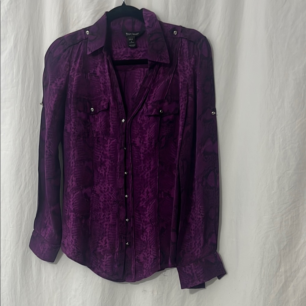 White House Black Market Purple Notched Collar Button Down Shirt